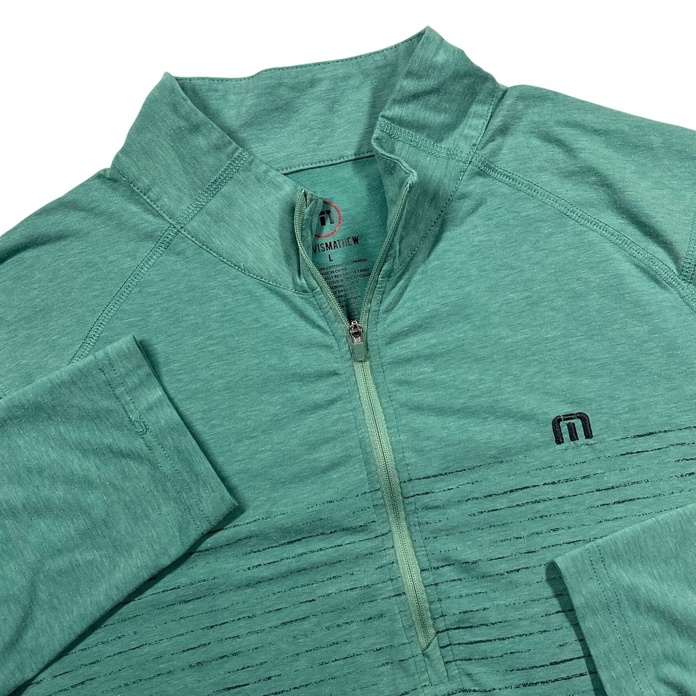 Travis Mathew Quarter Zip Pullover Mens L Green Striped Golf Performance Shirt